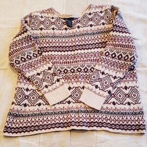 Northcrest Geometric Knit Sweater - Cream and Burgundy